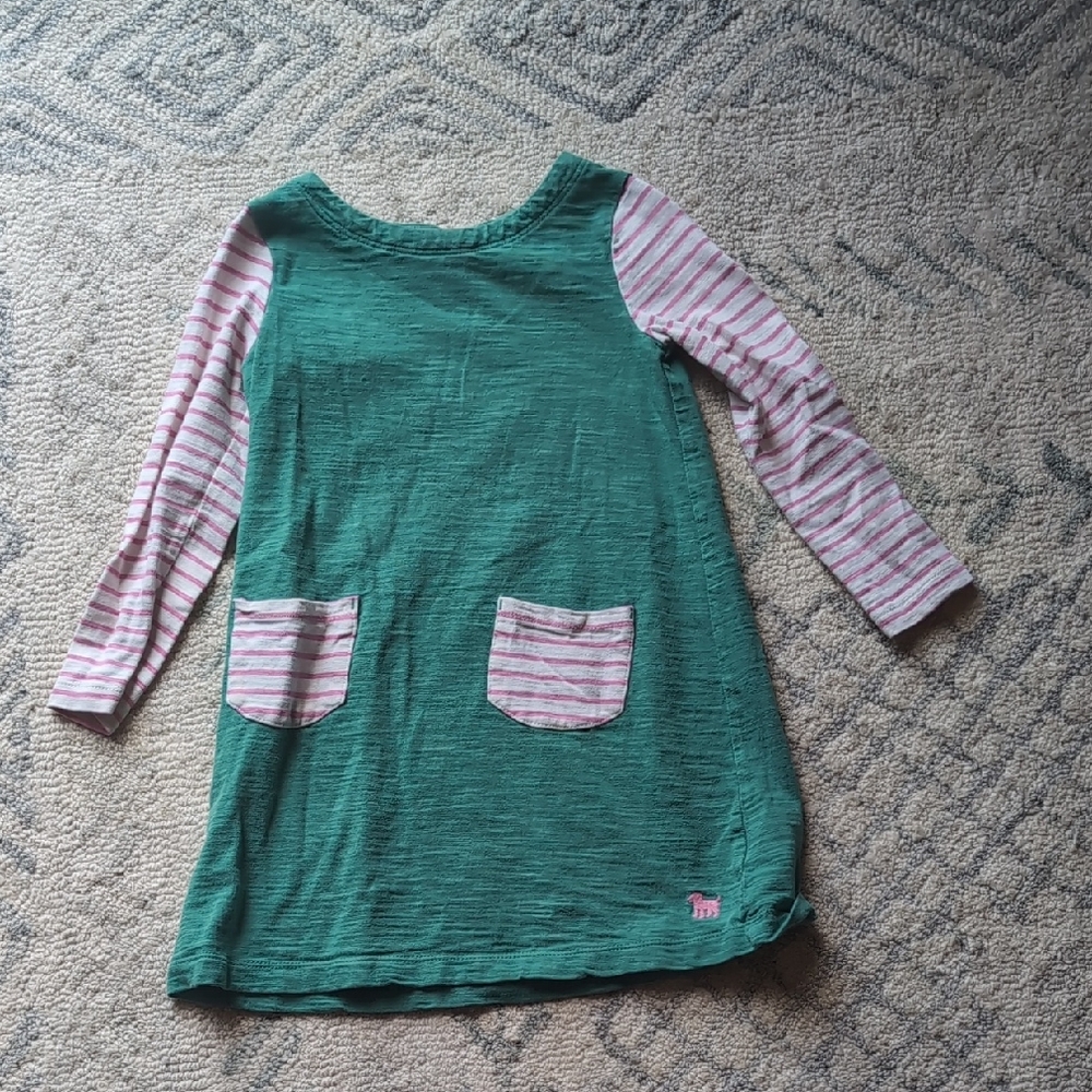 Mini Boden Green and Pink Long Sleeve Dress